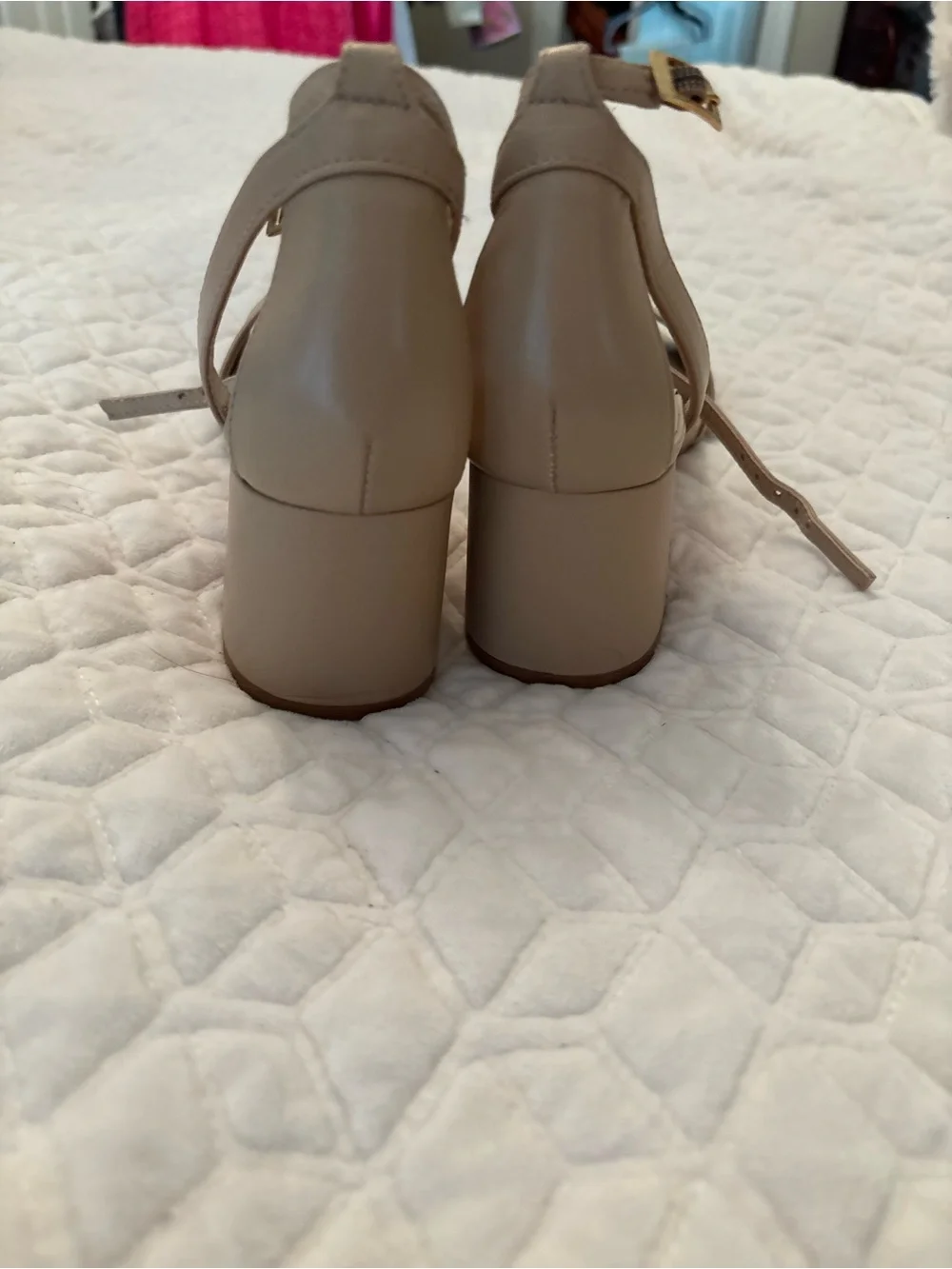 ANTONIO MELANI Beige Ankle-Strap Block Heel Sandals